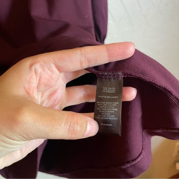 Express Wine Balloon Sleeve V‎ Neck Shift Dress - Picture 6 of 7